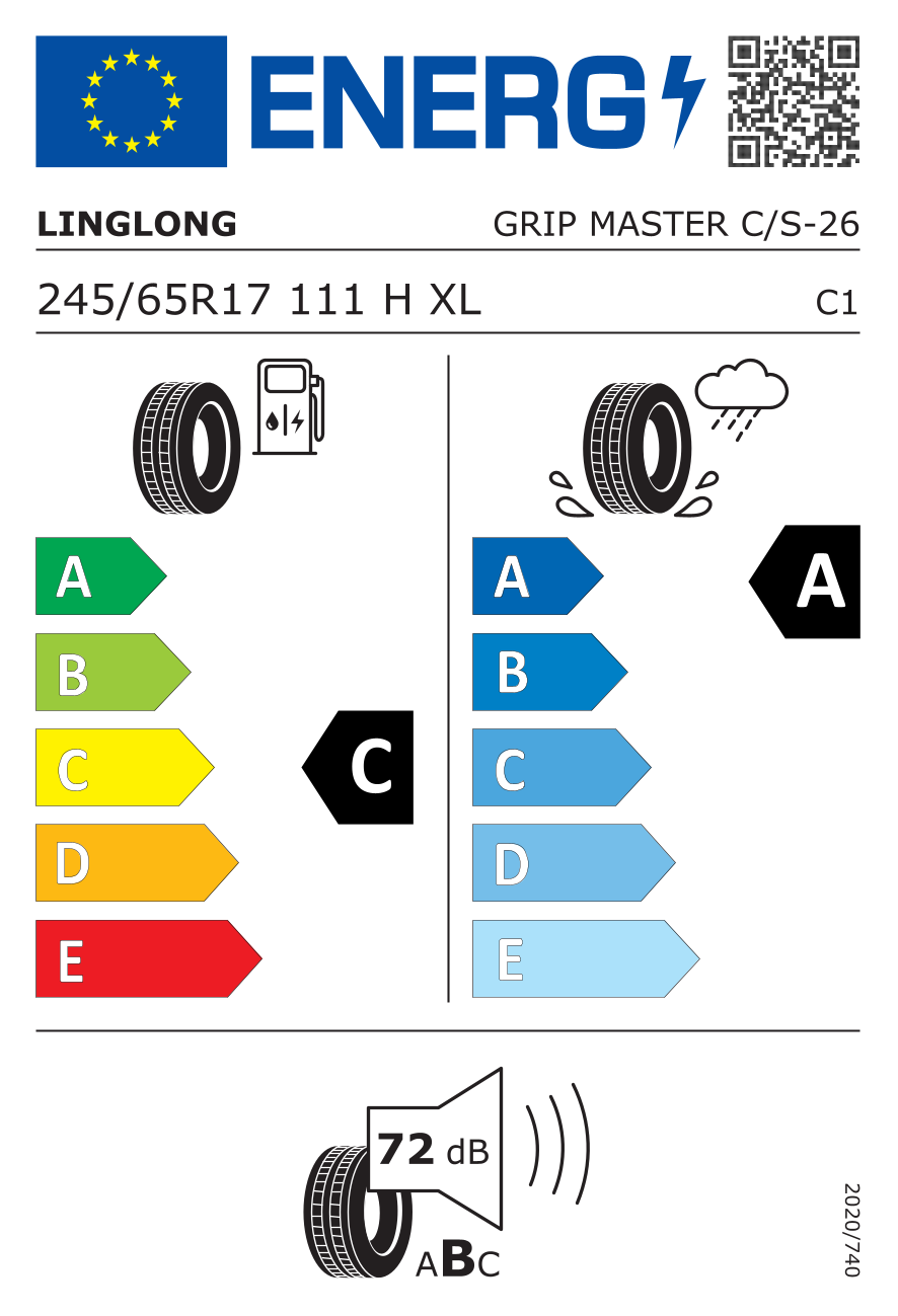 EU-Reifenlabel für LINGLONG GRIP MASTER C/S 245/65 R17 111H