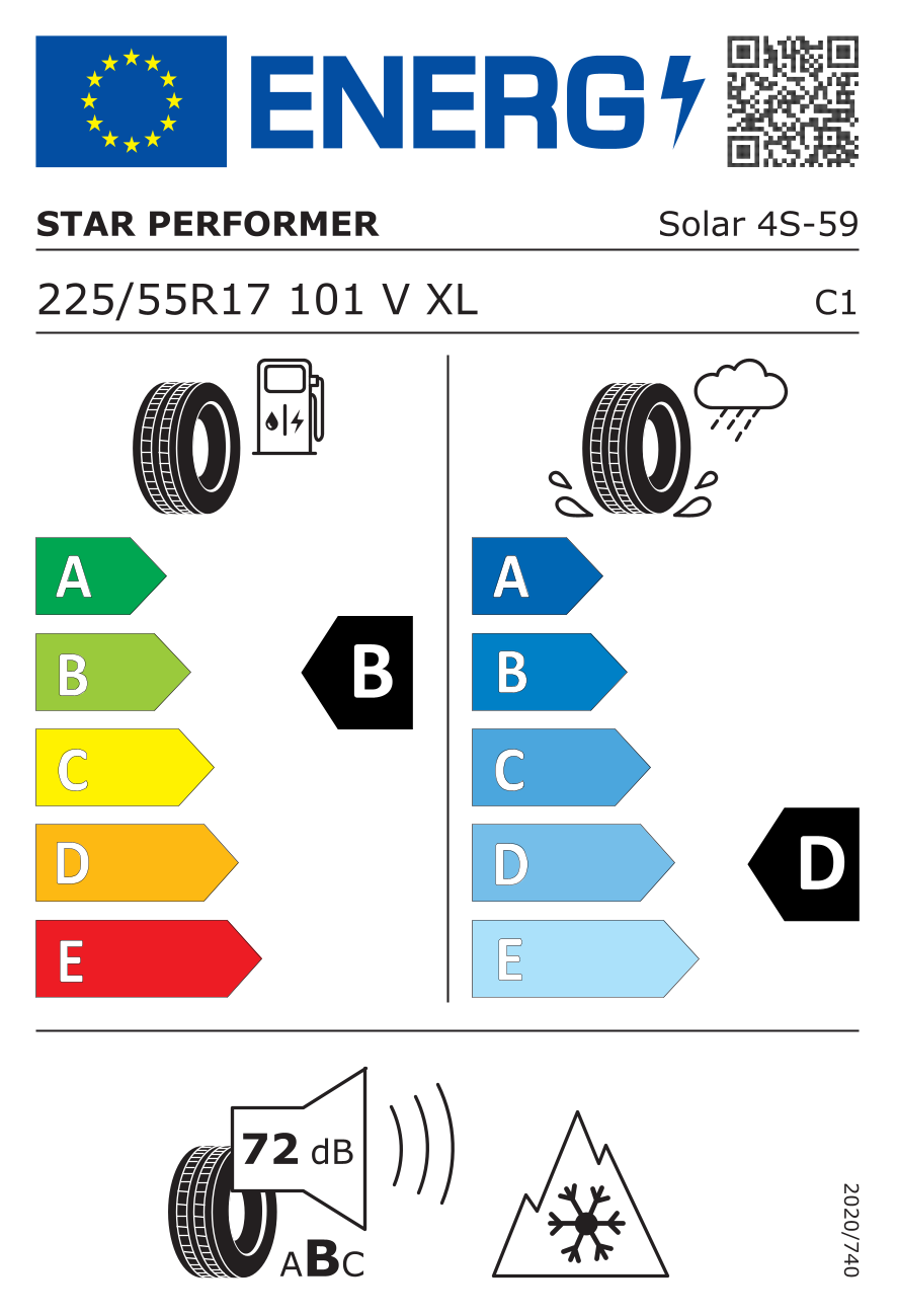 EU-Reifenlabel für STAR PERFORMER SOLAR 4S 225/55 R17 101V