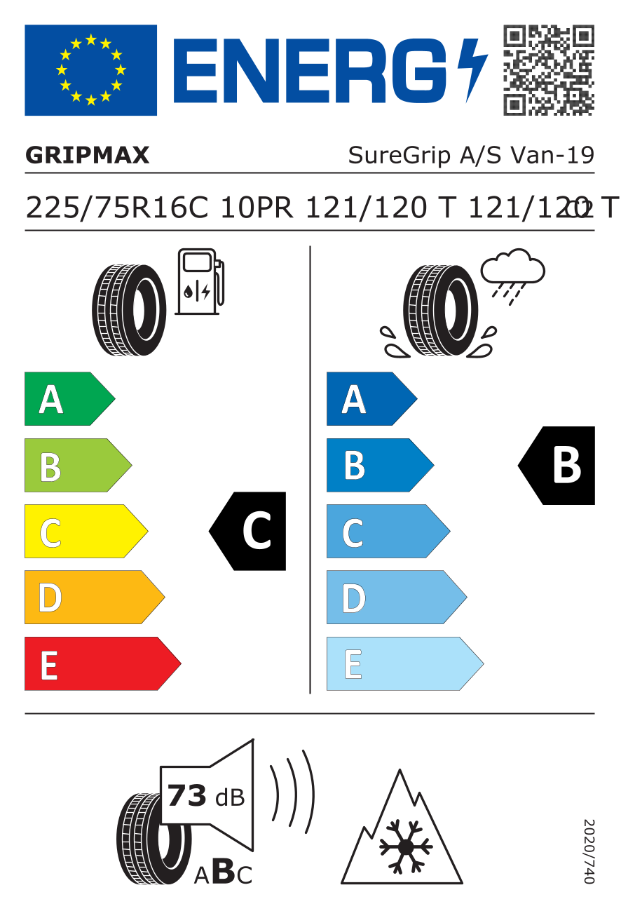 EU-Reifenlabel für GRIPMAX SUREGRIP  A/S VAN 225/75 R16 121/120T