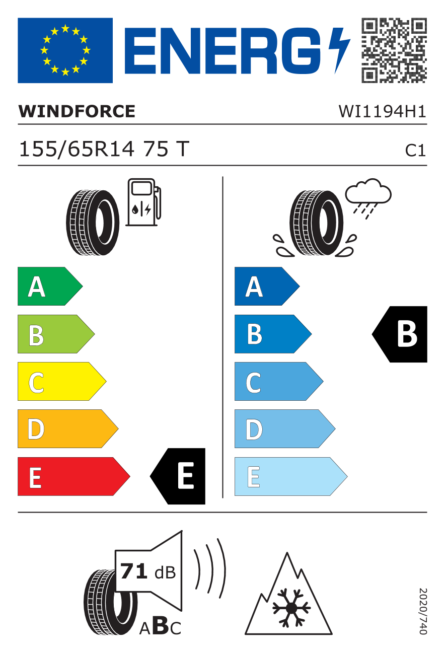 EU-Reifenlabel für WINDFORCE SNOWBLAZER 155/65 R14 75T