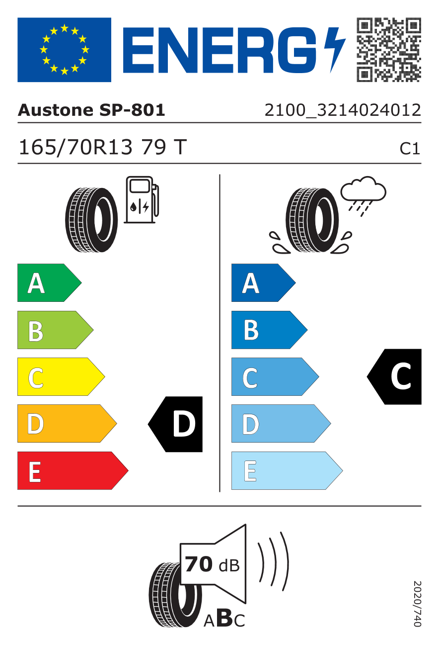 EU-Reifenlabel für AUSTONE SP801 ATHENA 165/70 R13 79T