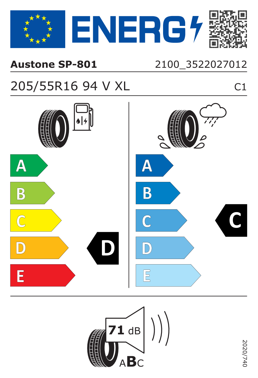 EU-Reifenlabel für AUSTONE SP801 ATHENA 205/55 R16 94V