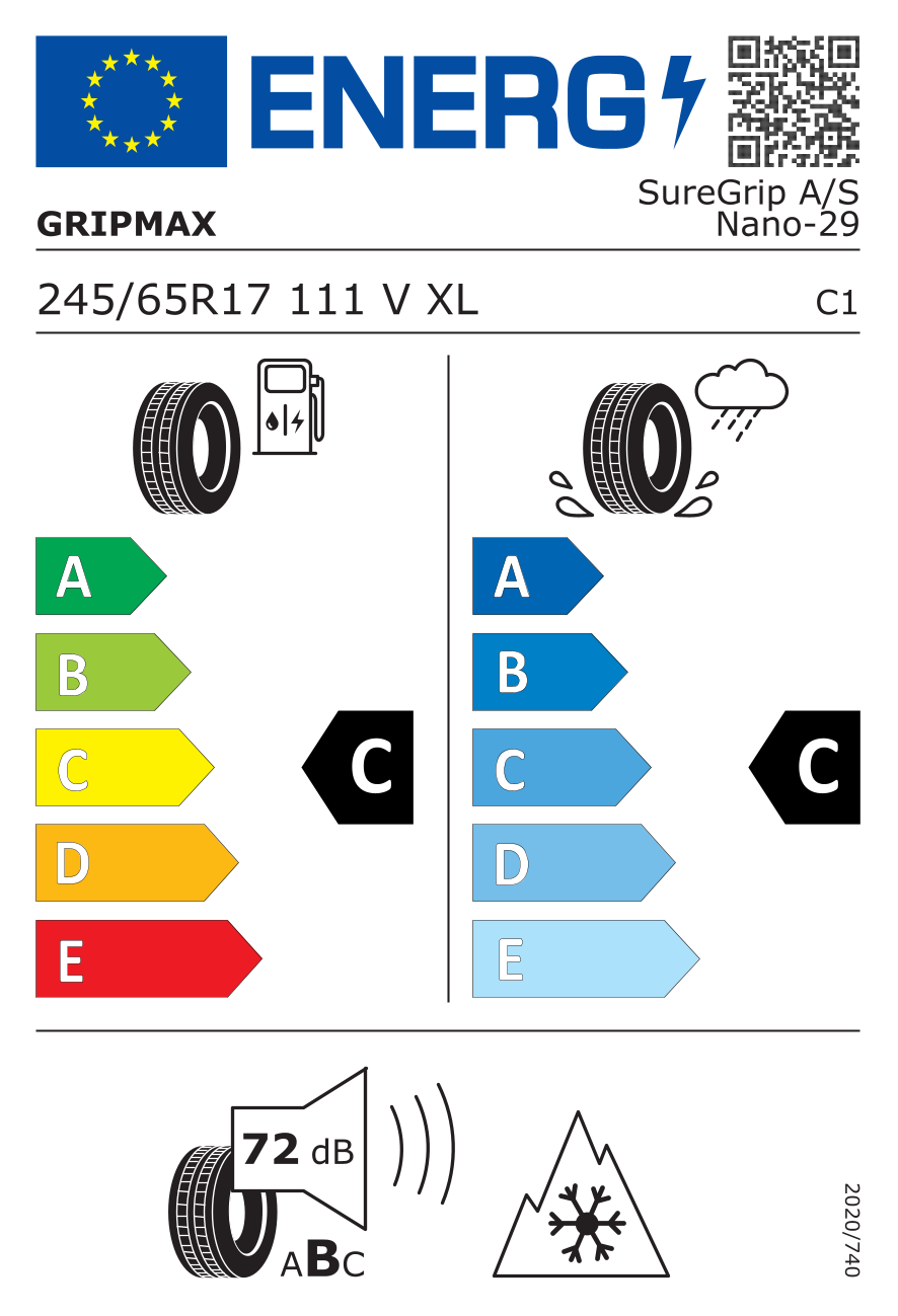 EU-Reifenlabel für GRIPMAX SUREGRIP A/S NANO 245/65 R17 111V