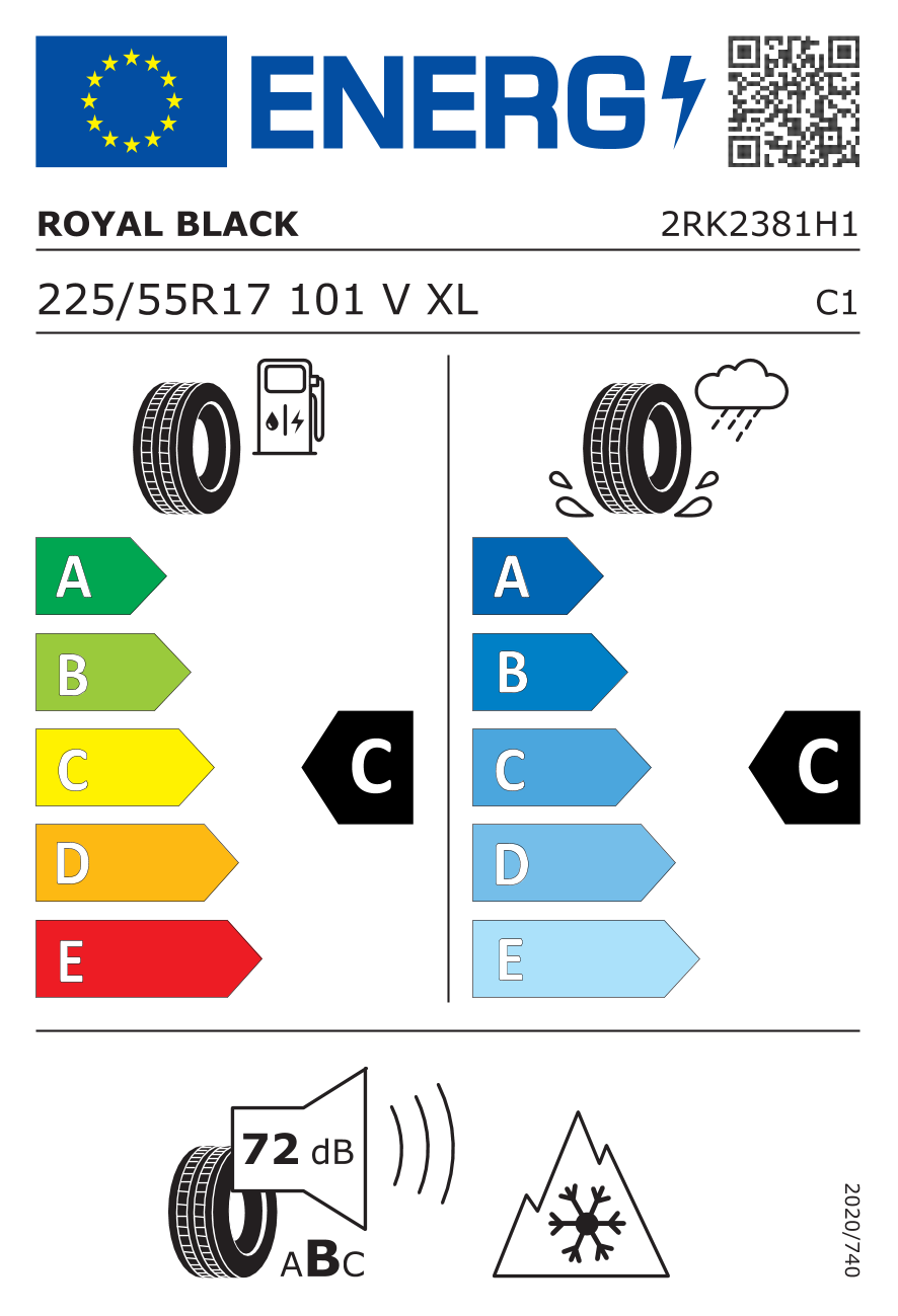 EU-Reifenlabel für ROYAL BLACK ROYAL WINTER UHP 225/55 R17 101V