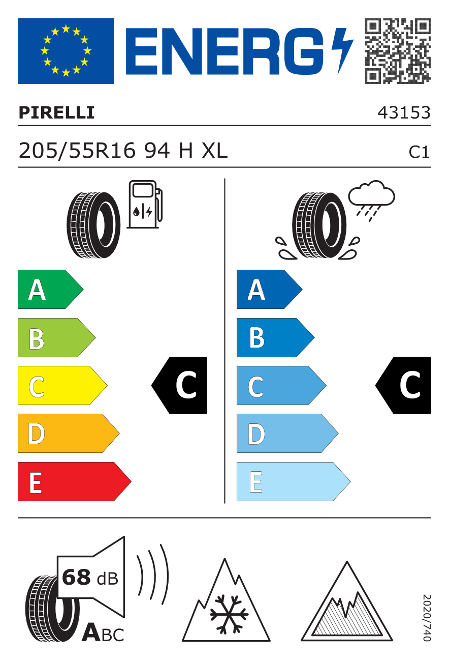 EU-Reifenlabel für PIRELLI ICE FRICTION 205/55 R16 94H