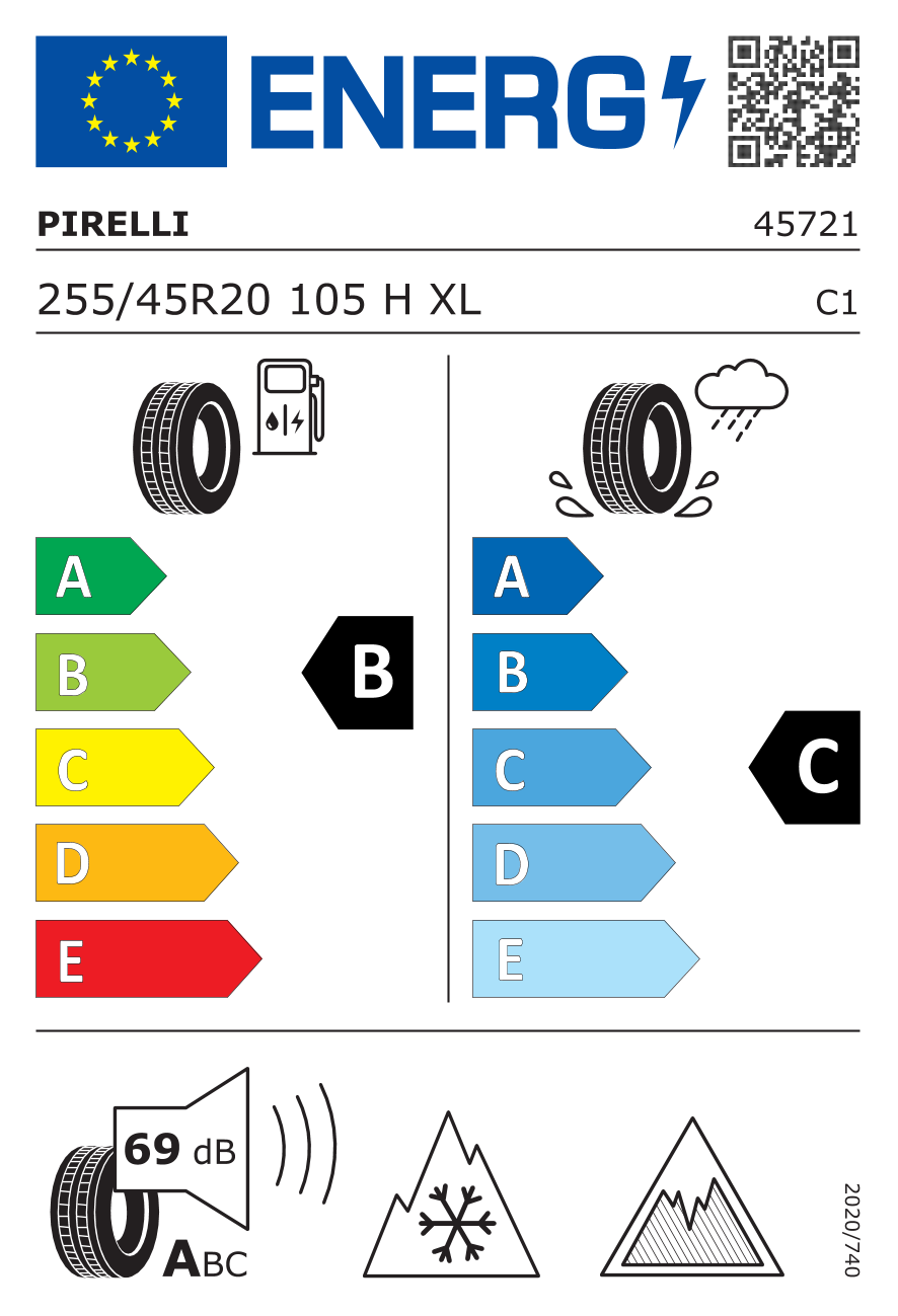 EU-Reifenlabel für PIRELLI ICE FRICTION 255/45 R20 105H