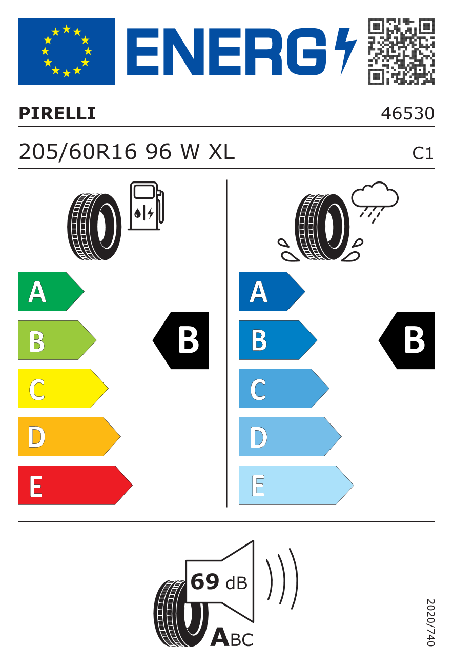 EU-Reifenlabel für PIRELLI POWERGY 2 205/60 R16 96W