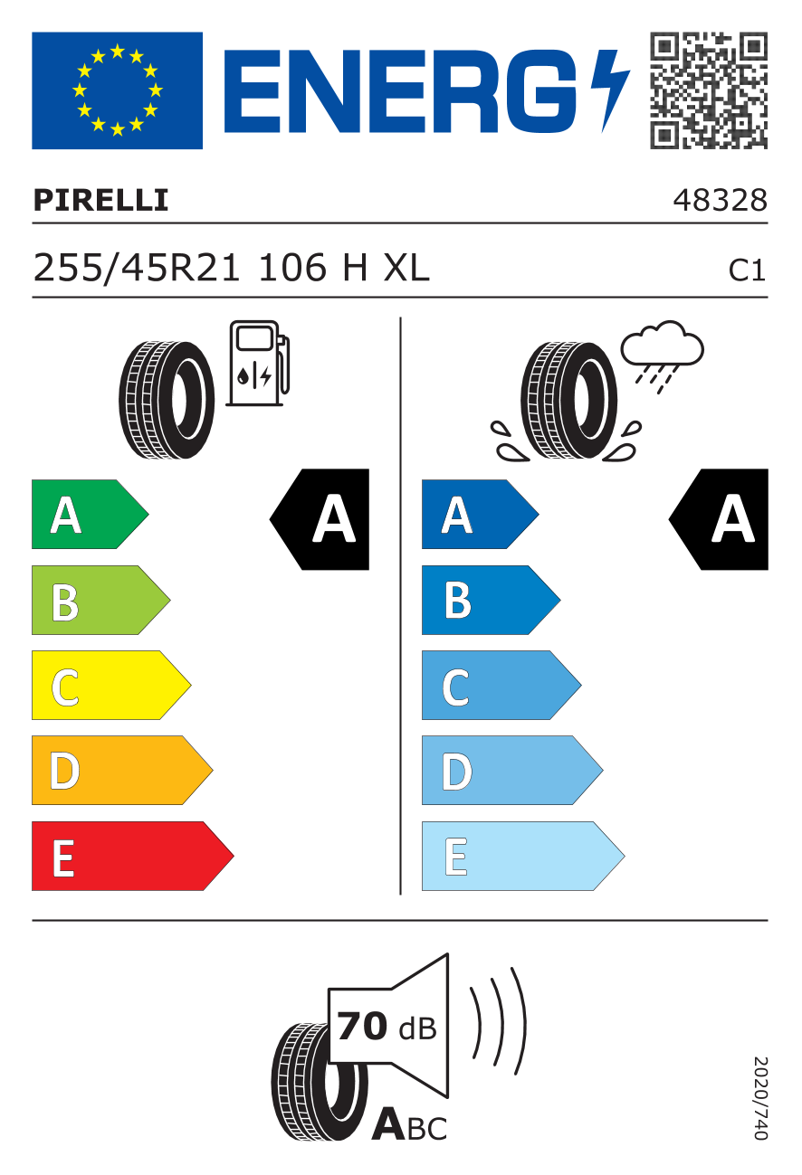 EU-Reifenlabel für PIRELLI SCORPION 255/45 R21 106H