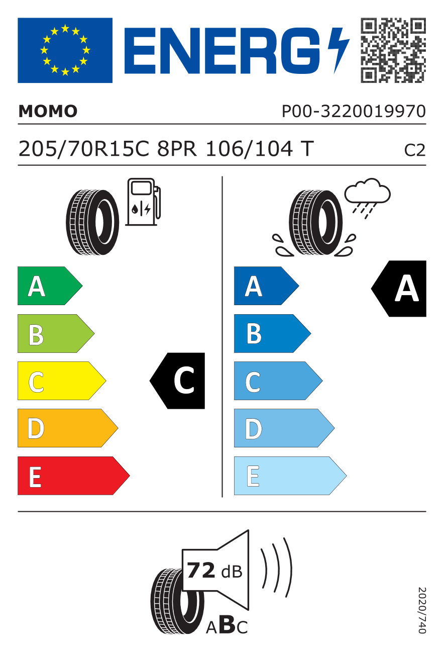 EU-Reifenlabel für MOMO TIRES M70 MENDEX 205/70 R15 106/104T