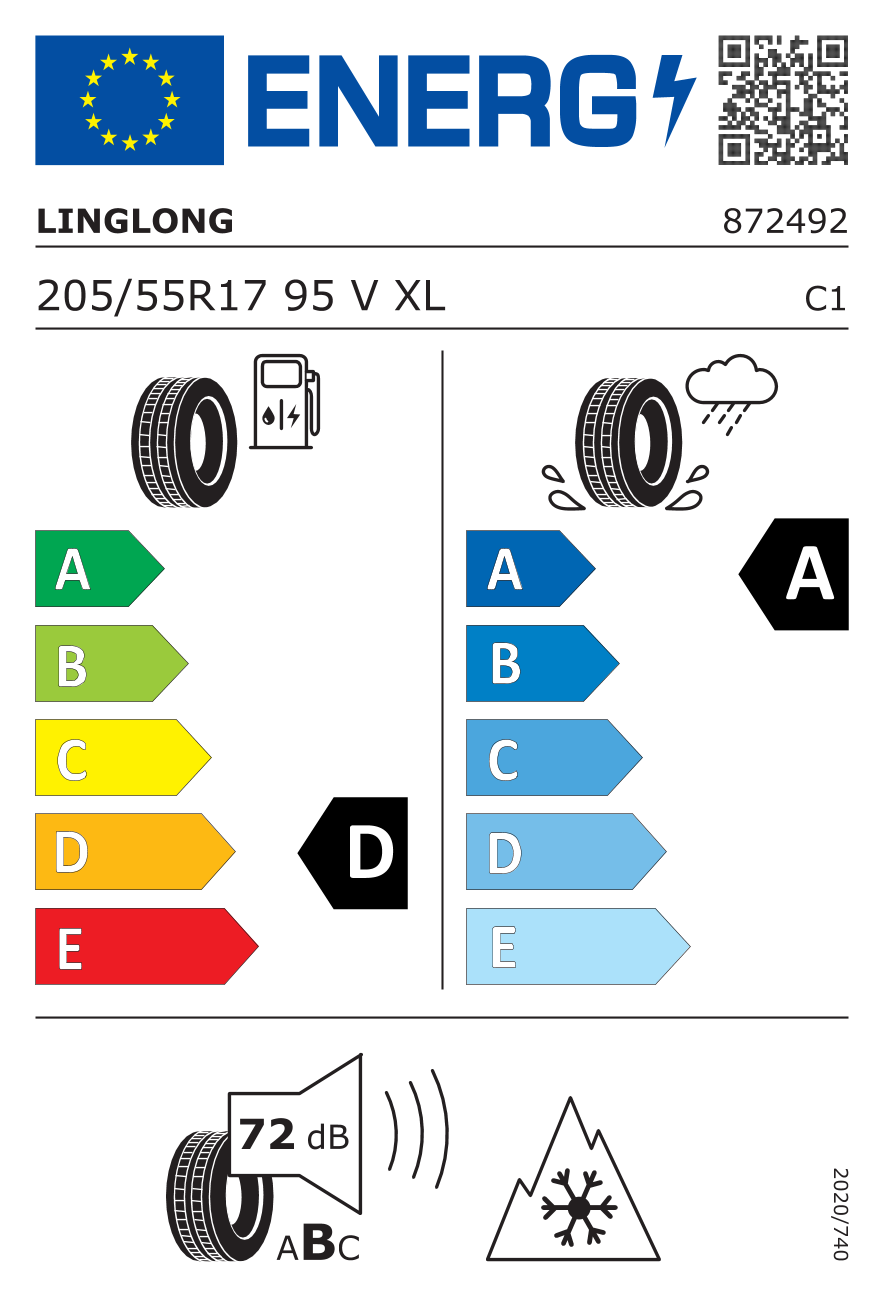 EU-Reifenlabel für LINGLONG SPORT MASTER WINTER 205/55 R17 95V