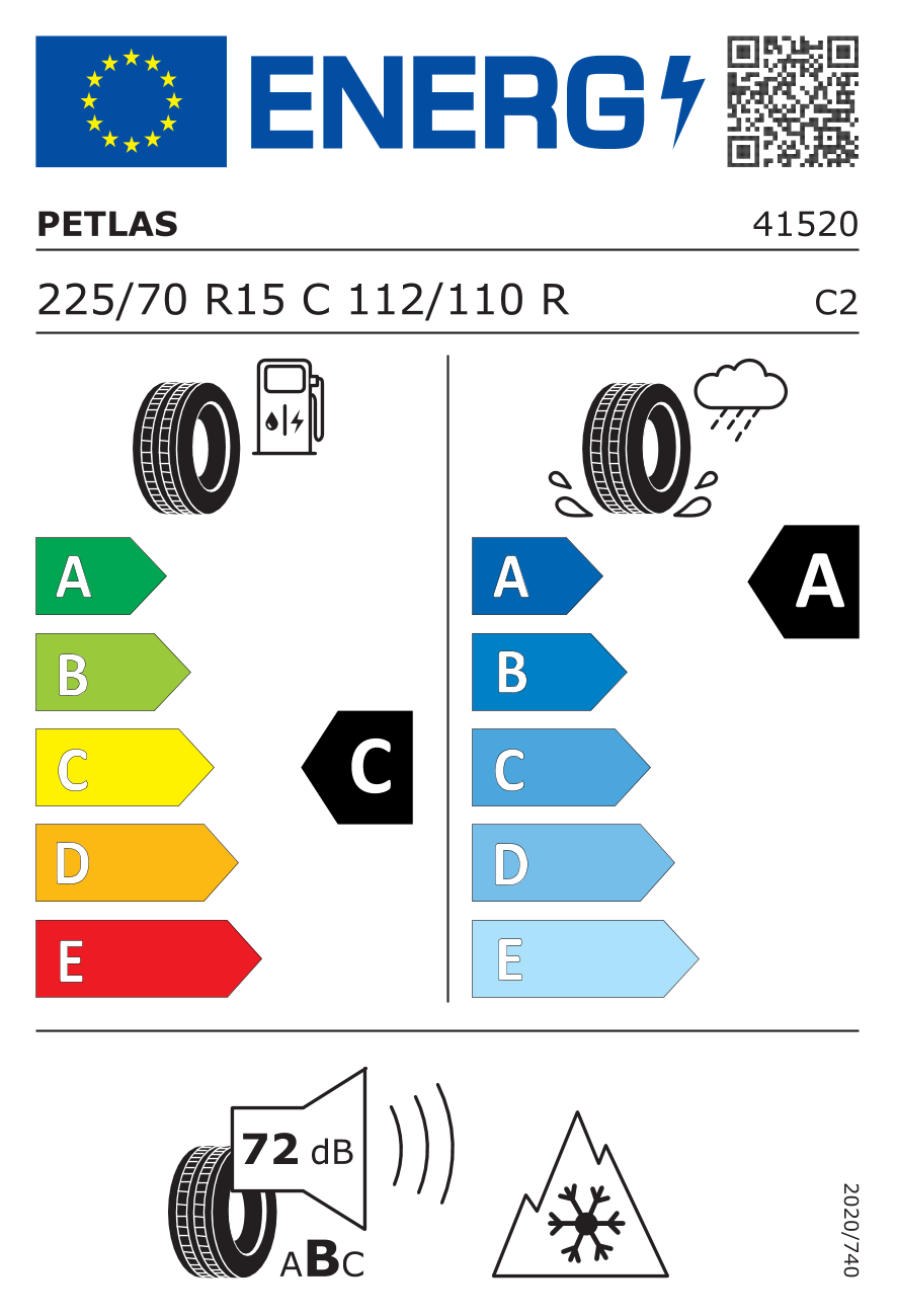 EU-Reifenlabel für PETLAS PT925 225/70 R15 112/110R