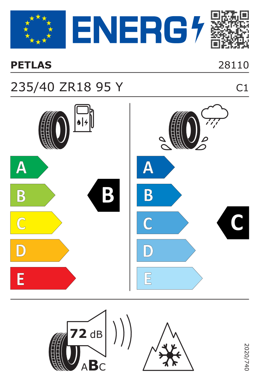 EU-Reifenlabel für PETLAS PT565 MULTIACTION 235/40 R18 95Y