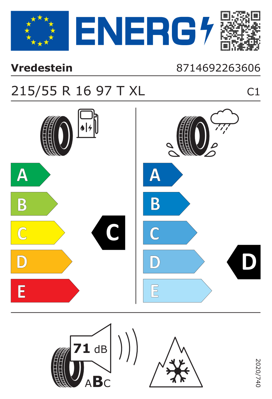 EU-Reifenlabel für VREDESTEIN NORDTRAC 2 215/55 R16 97T
