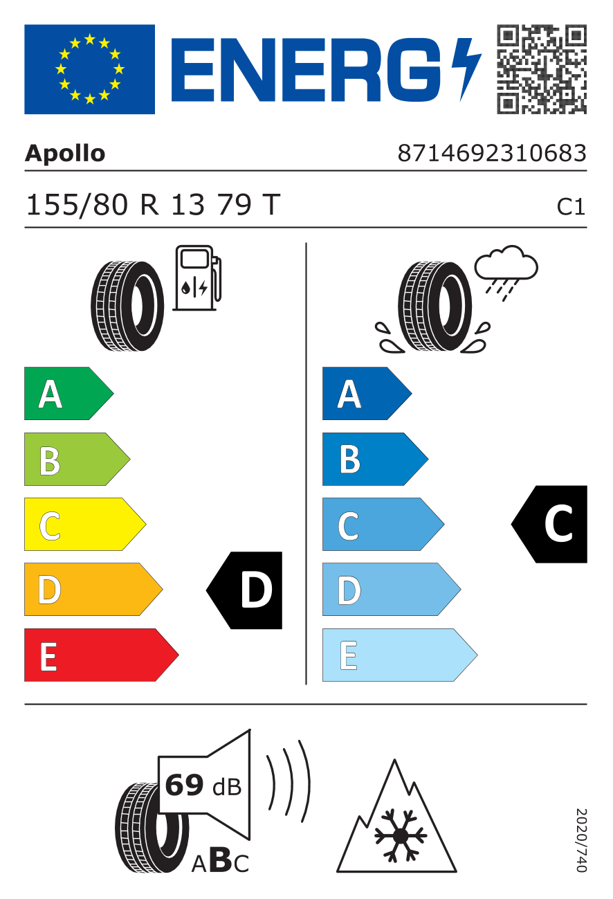 EU-Reifenlabel für APOLLO ALNAC 4G ALL SEASON 155/80 R13 79T