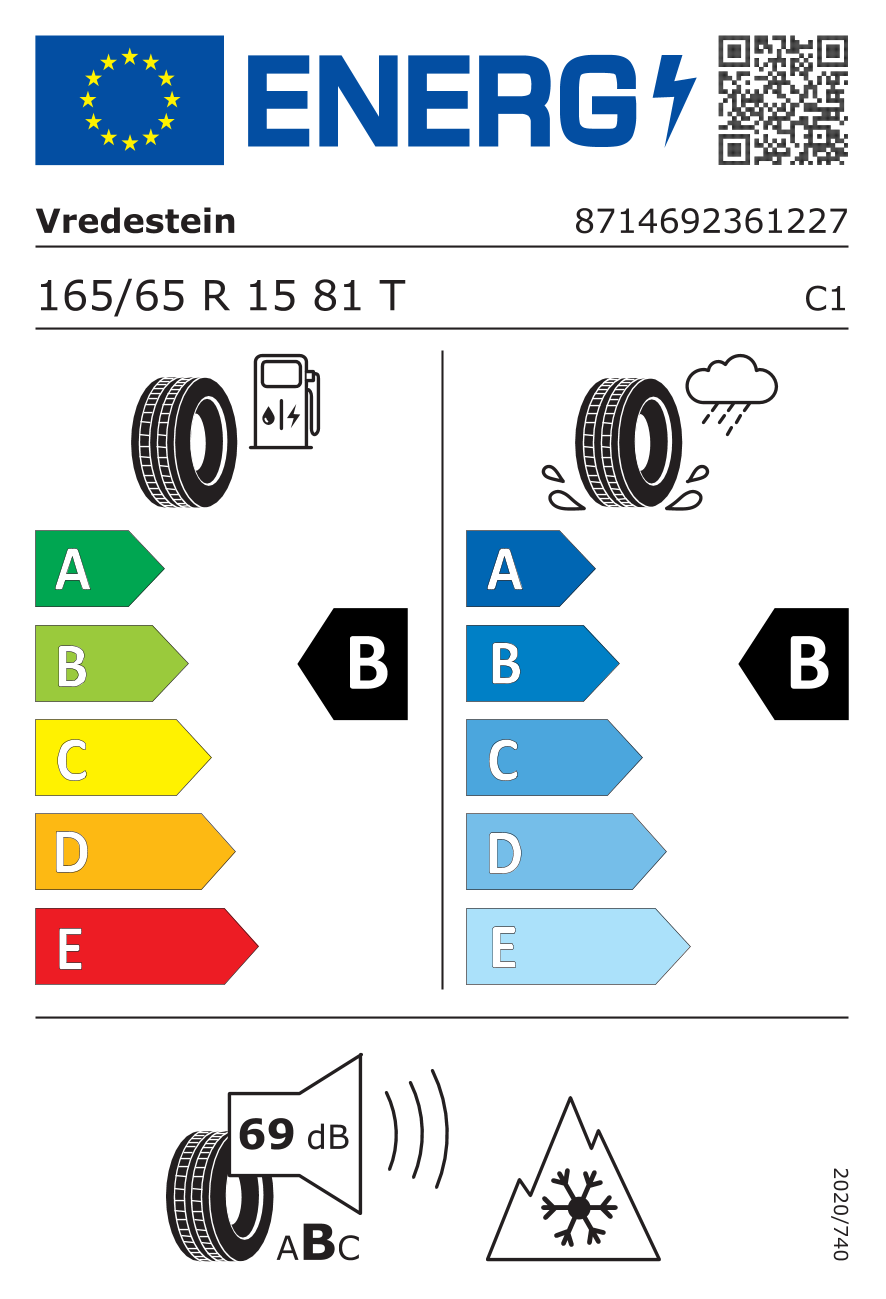 EU-Reifenlabel für VREDESTEIN WINTRAC (Neu) 165/65 R15 81T