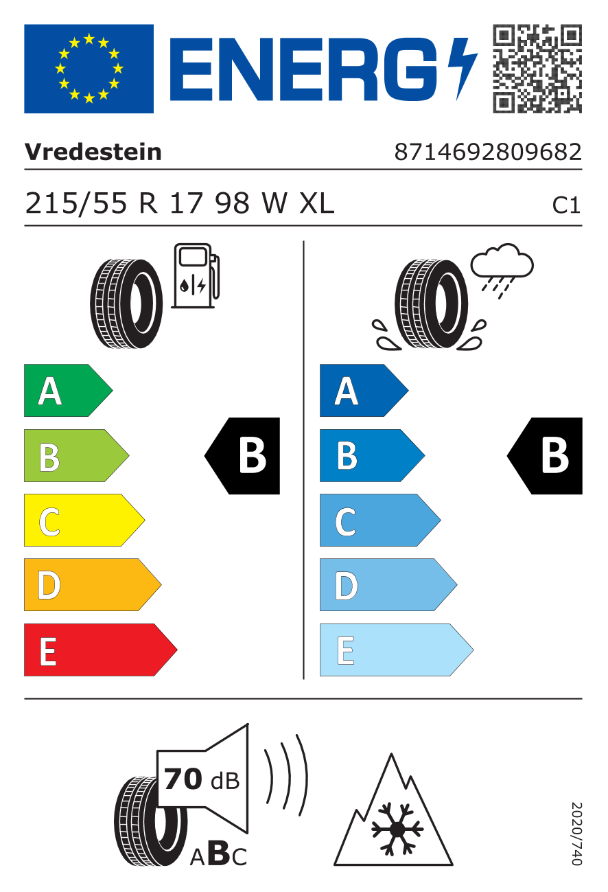 EU-Reifenlabel für VREDESTEIN QUATRAC PRO EV 215/55 R17 98W