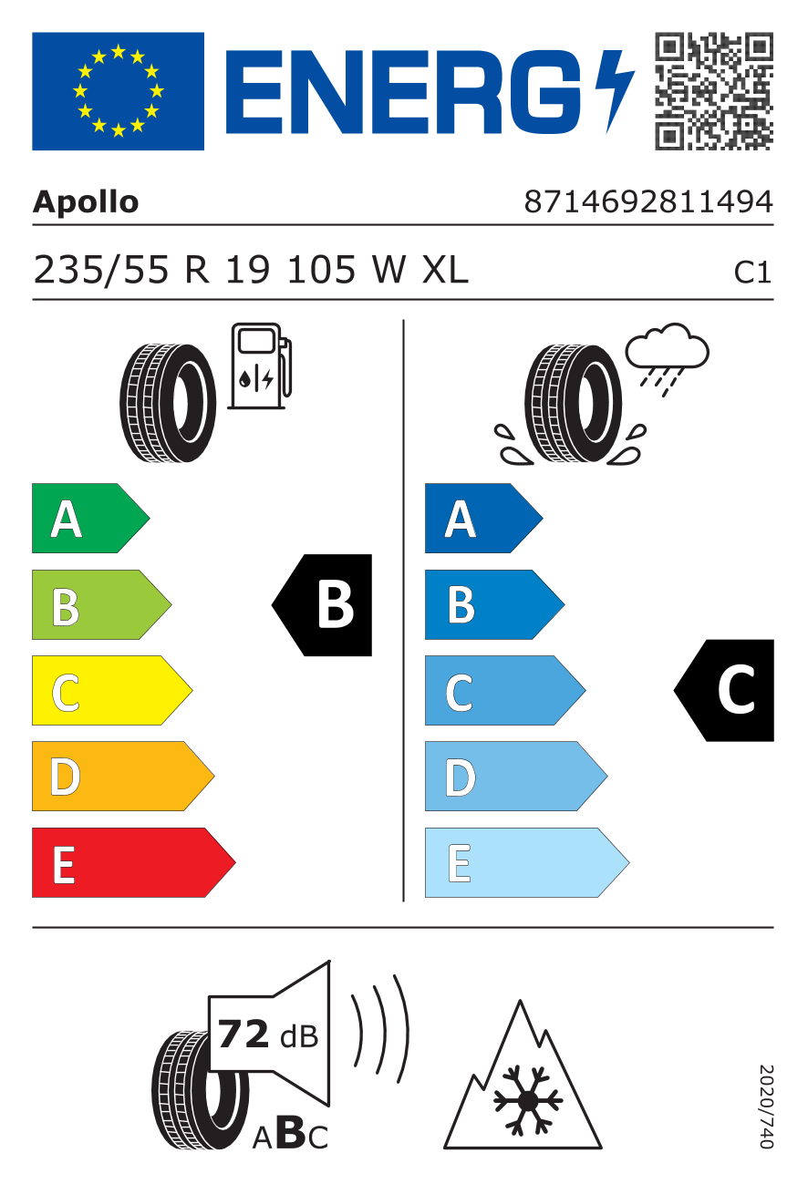 EU-Reifenlabel für APOLLO ALNAC 4G ALL SEASON 235/55 R19 105W