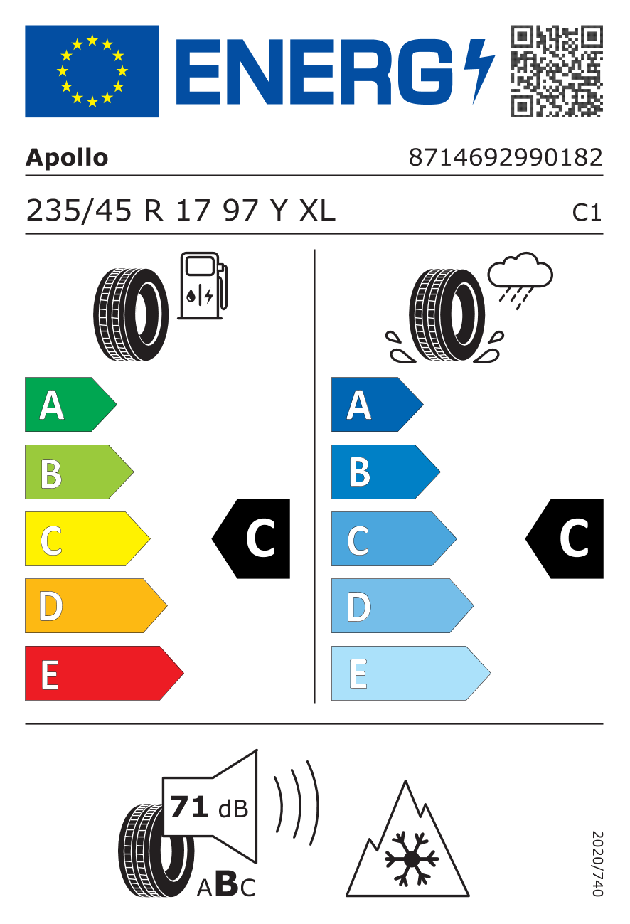 EU-Reifenlabel für APOLLO ALNAC 4G ALL SEASON 235/45 R17 97Y