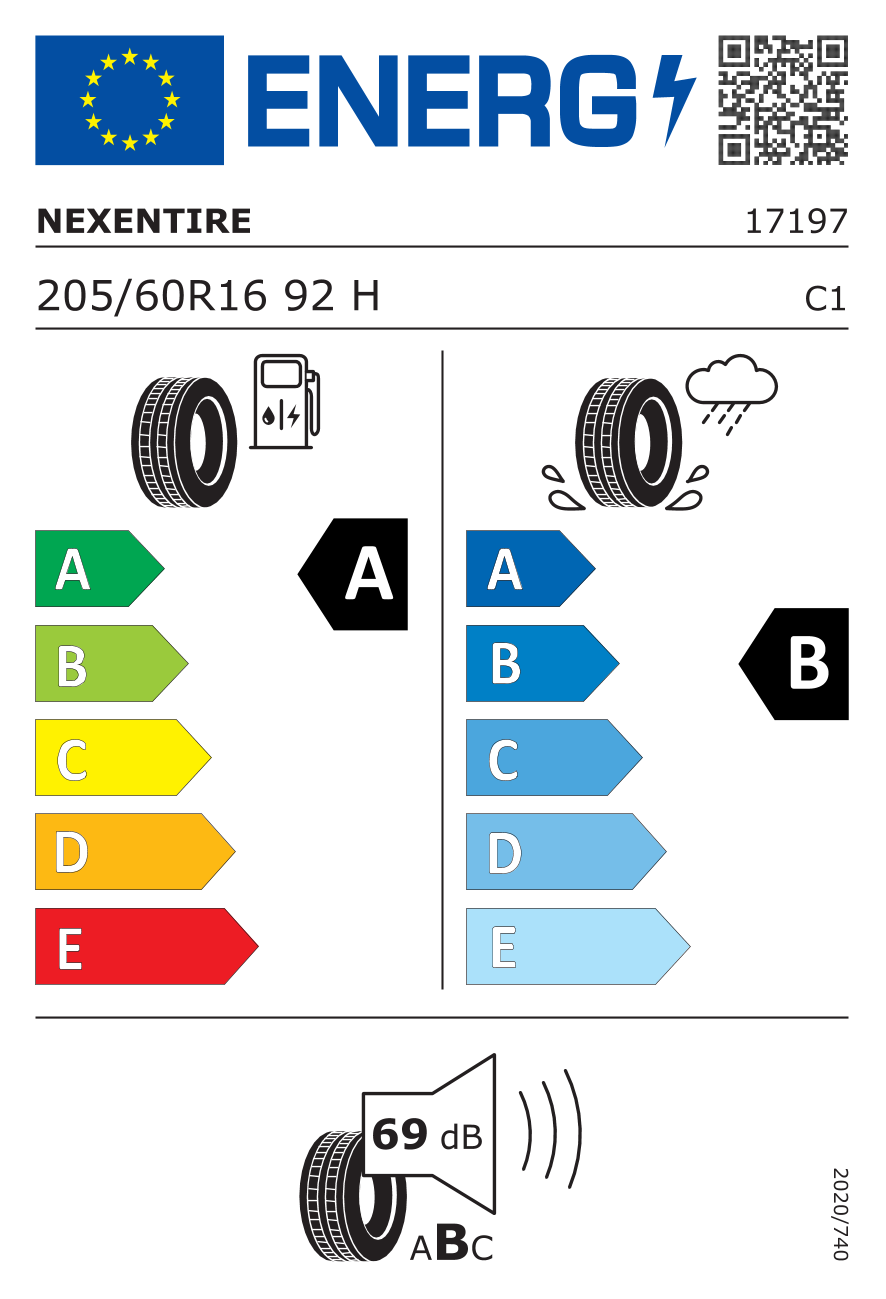 EU-Reifenlabel für NEXEN N`BLUE S 205/60 R16 92H