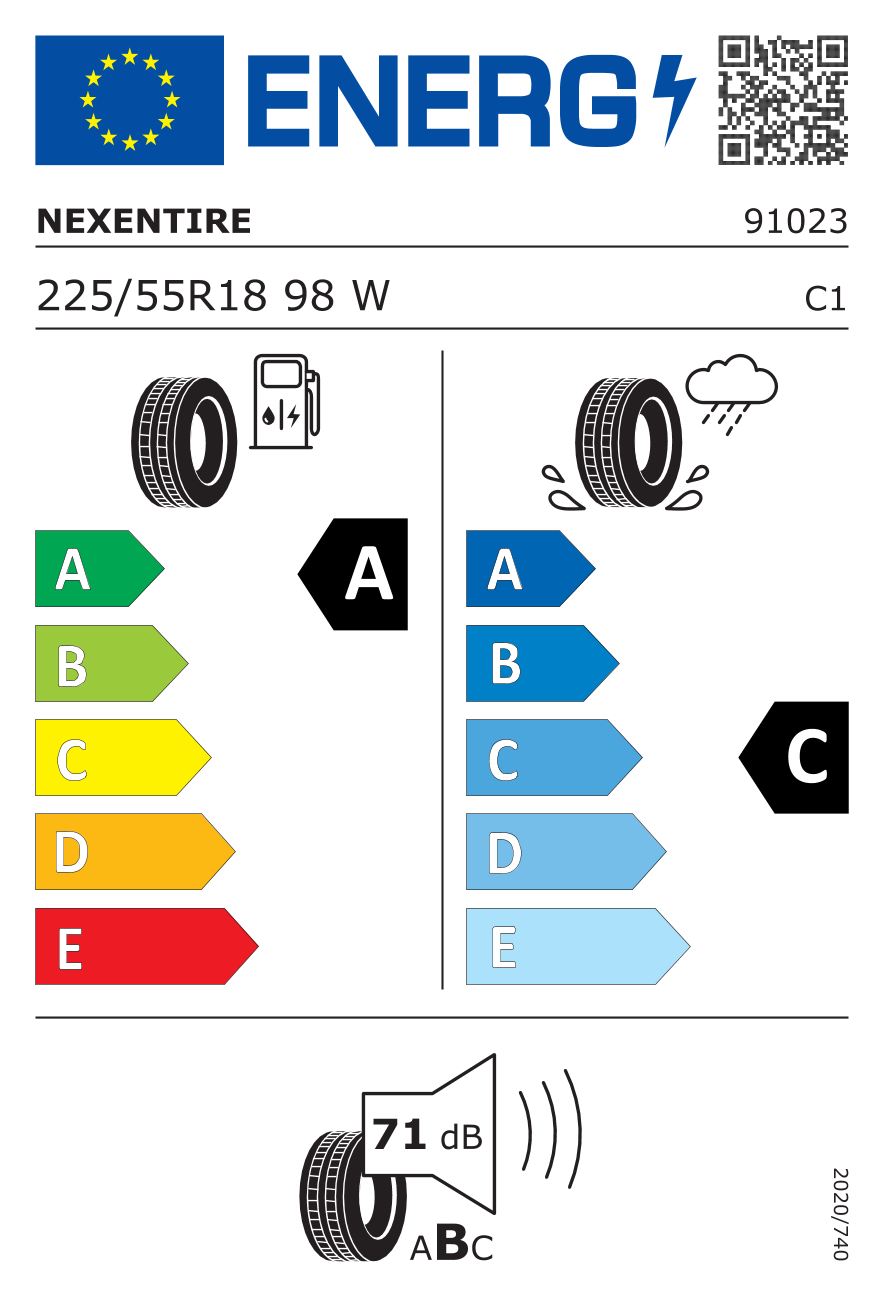 EU-Reifenlabel für NEXEN N`FERA SPORT (SU2) 225/55 R18 98W