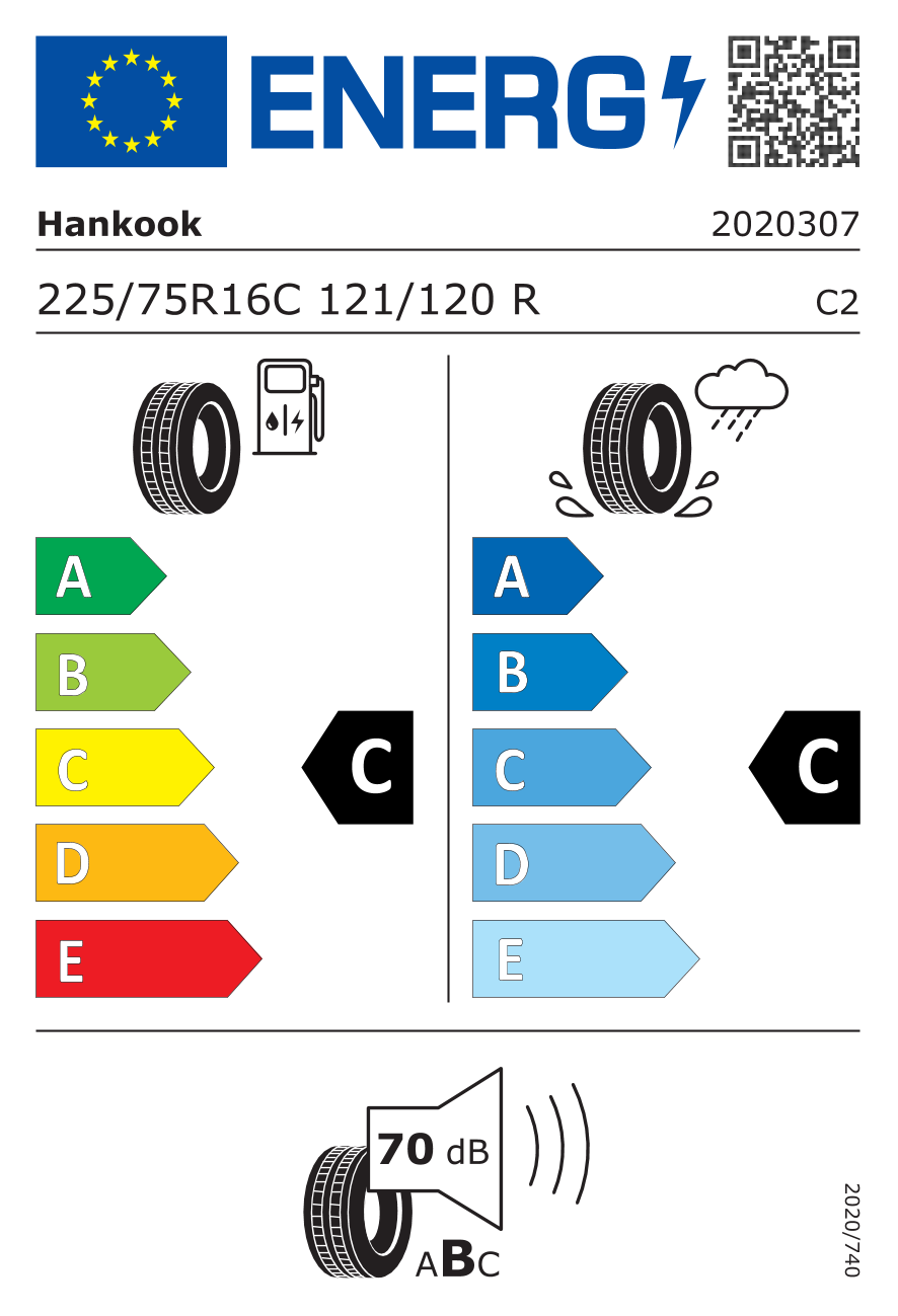 EU-Reifenlabel für HANKOOK RA18 Vantra LT 225/75 R16 121/120R