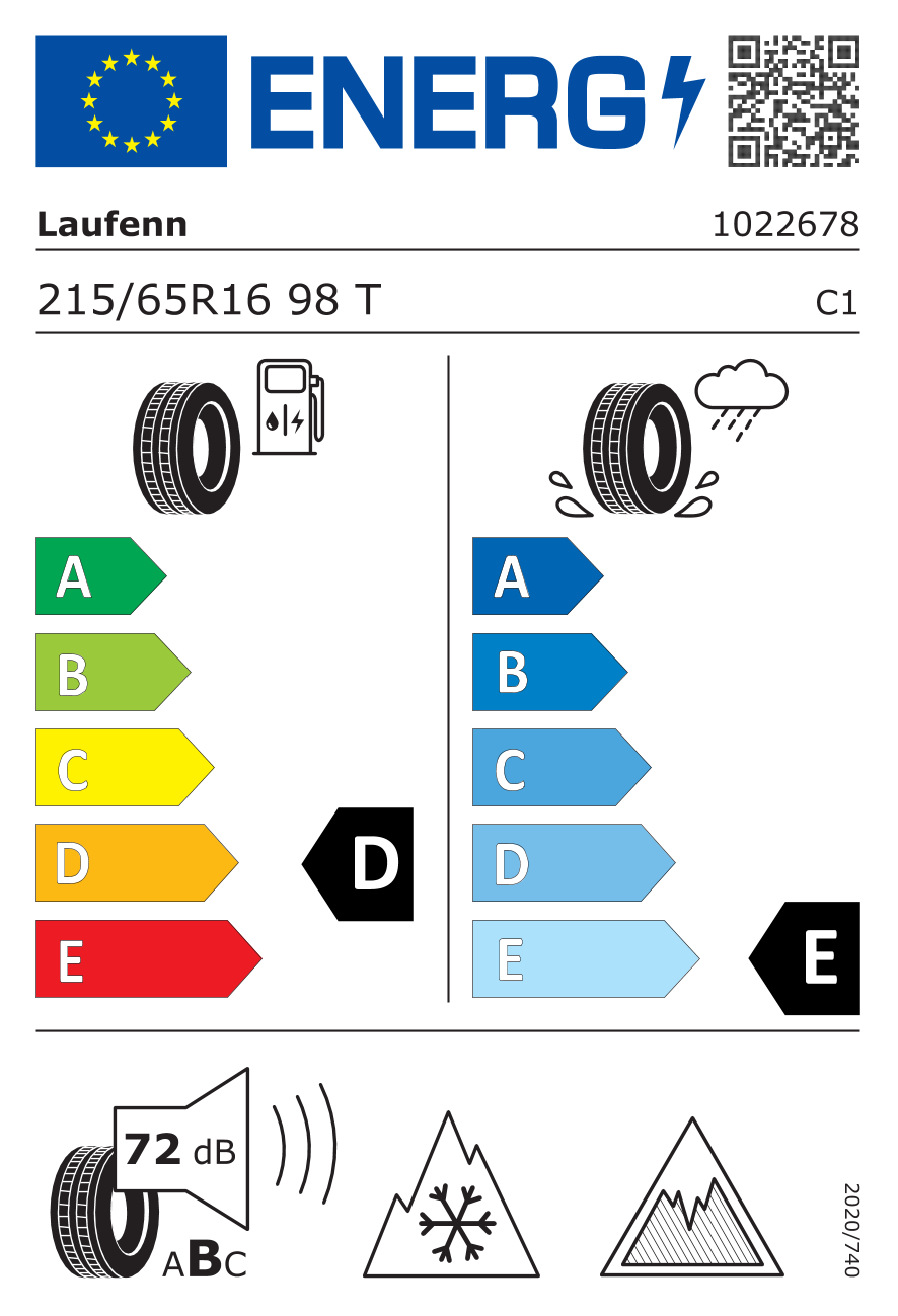 EU-Reifenlabel für LAUFENN I-FIT IZ (LW51) 215/65 R16 98T