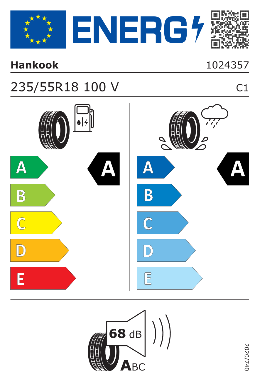 EU-Reifenlabel für HANKOOK K125A Ventus Prime3 SUV 235/55 R18 100V