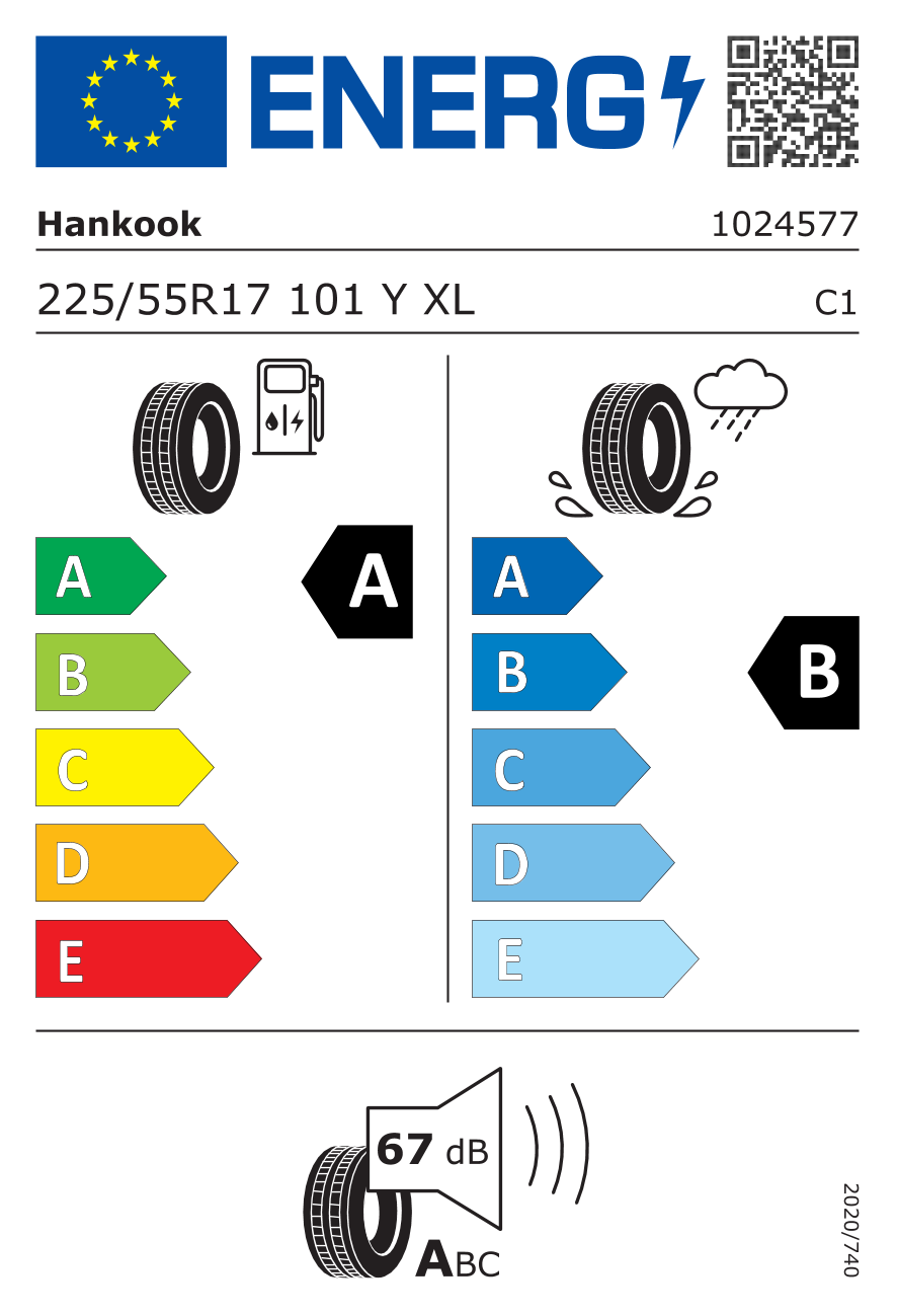 EU-Reifenlabel für HANKOOK K127 VENTUS S1 EVO3 225/55 R17 101Y