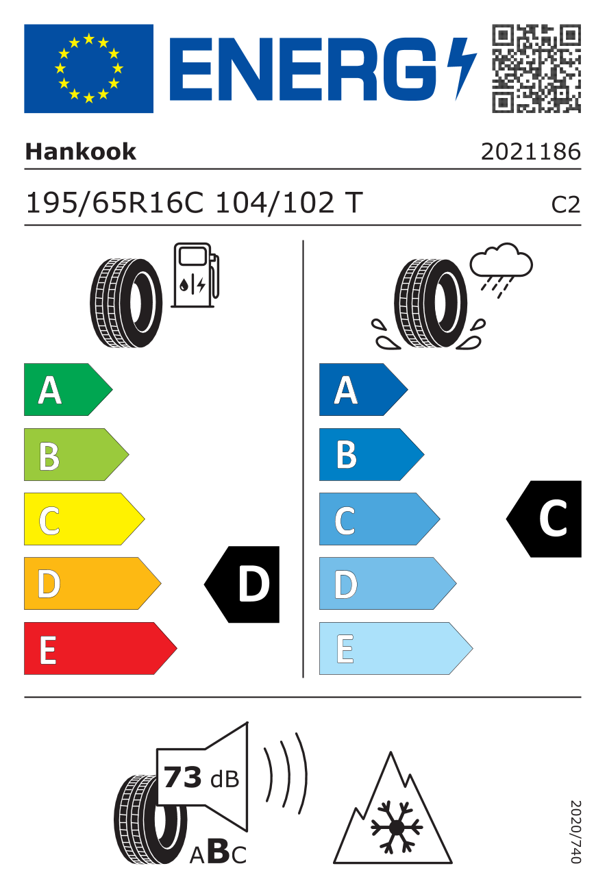 EU-Reifenlabel für HANKOOK RA30 VANTRA ST AS2 195/65 R16 104/102T