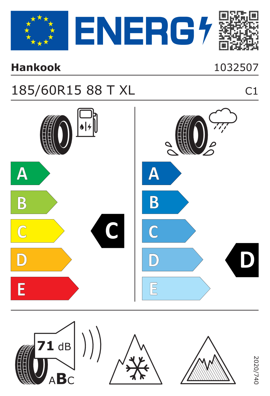 EU-Reifenlabel für HANKOOK W636 WINTER I*CEPT IZ3 185/60 R15 88T