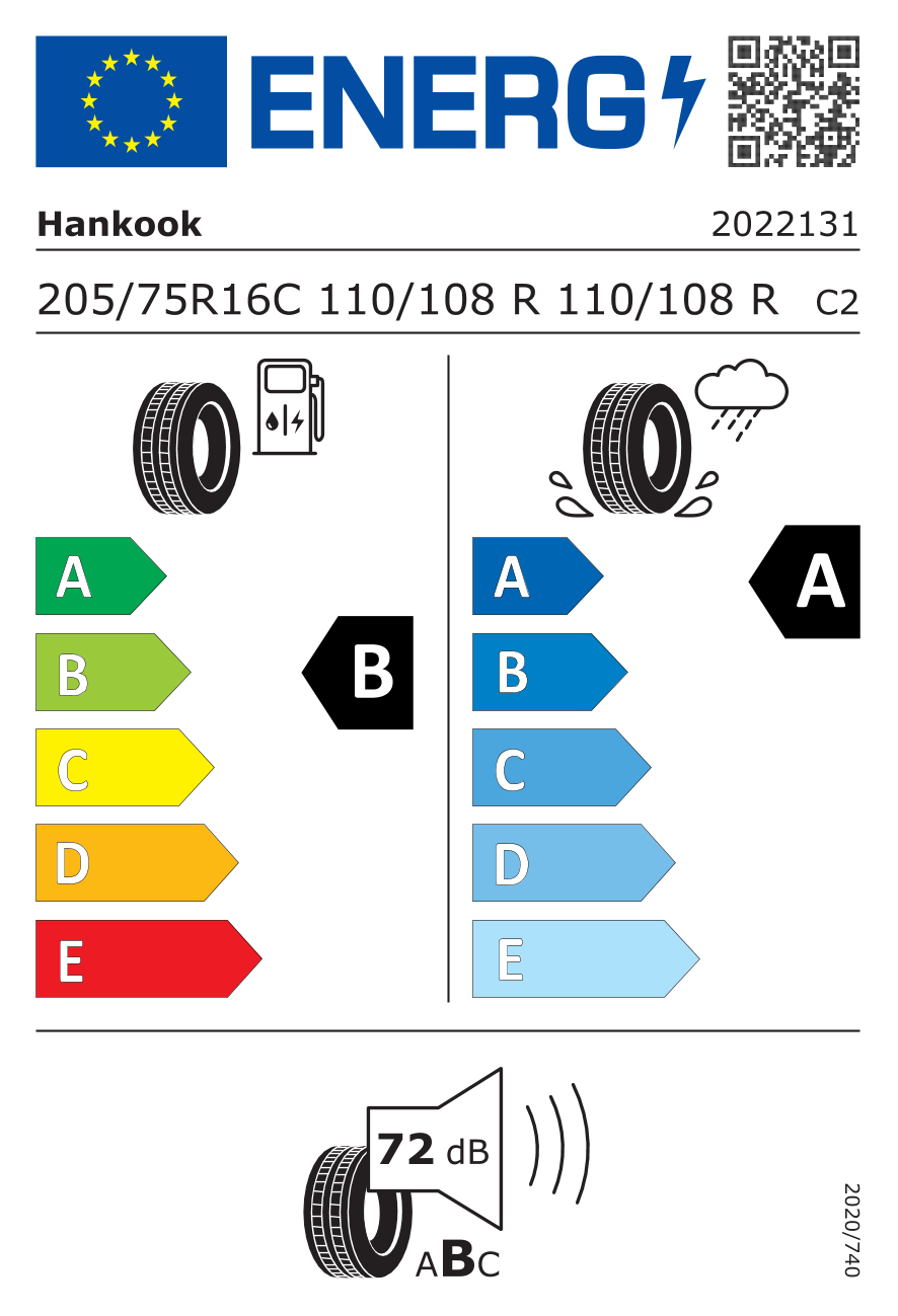 EU-Reifenlabel für HANKOOK RA58 VANTRA TRANSIT 205/75 R16 110/108R