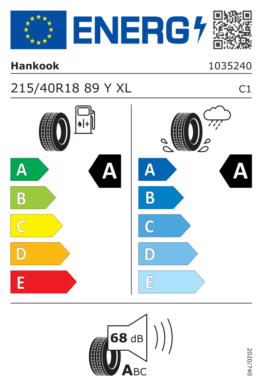 EU-Reifenlabel für HANKOOK K127 VENTUS S1 EVO3 215/40 R18 89Y
