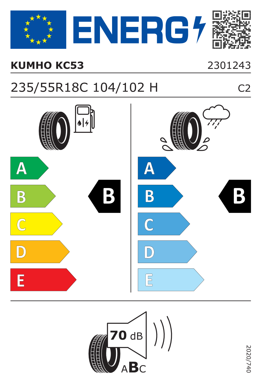 EU-Reifenlabel für KUMHO KC53 PORTRAN 235/55 R18 104/102H