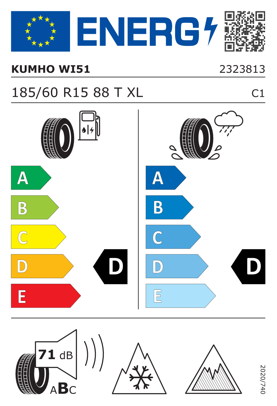 EU-Reifenlabel für KUMHO WI51 WINTERCRAFT 185/60 R15 88T
