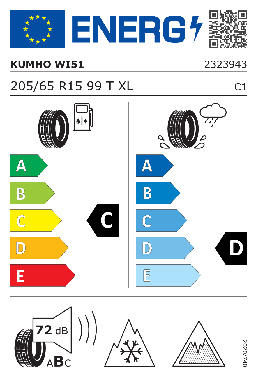 EU-Reifenlabel für KUMHO WI51 WINTERCRAFT 205/65 R15 99T