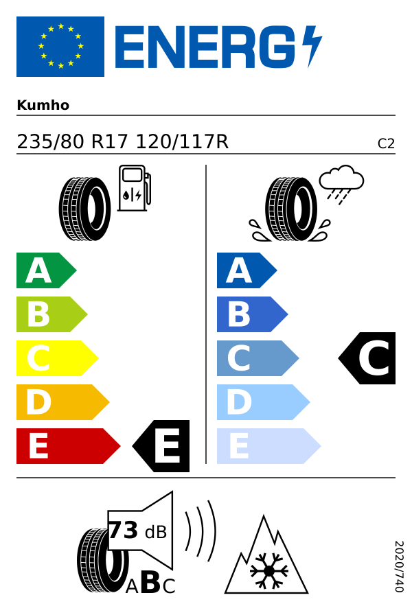 EU-Reifenlabel für KUMHO AT52 ROAD VENTURE 235/80 R17 120/117R