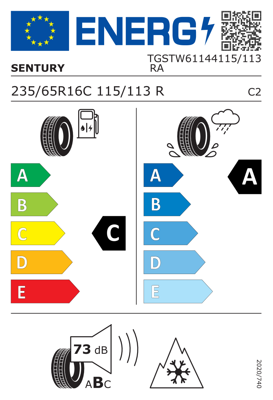 EU-Reifenlabel für SENTURY SEASONSDRAGON VAN 2 235/65 R16 115/113R
