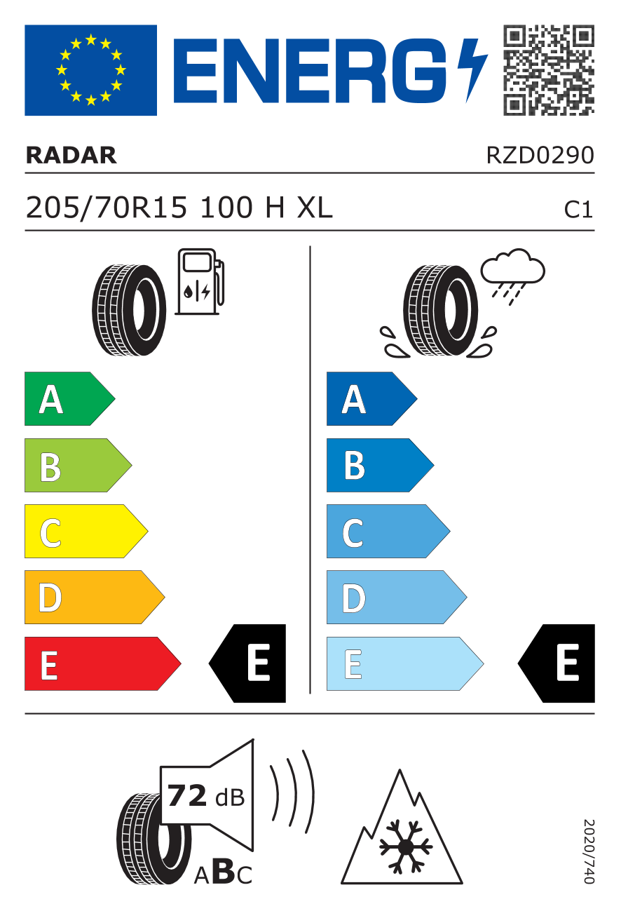 EU-Reifenlabel für RADAR RENEGADE A/T 5 205/70 R15 100H