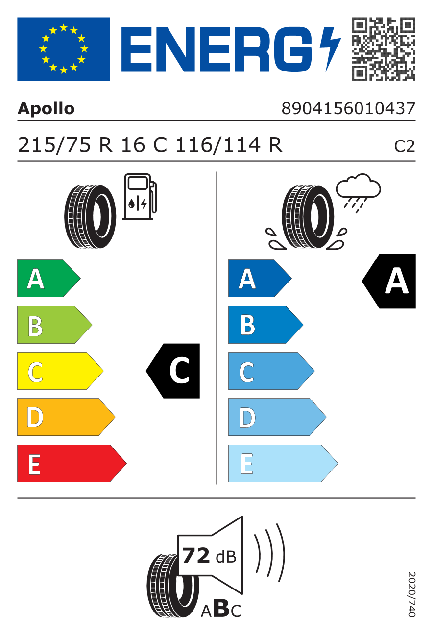 EU-Reifenlabel für APOLLO ALTRUST+ 215/75 R16 116/114R